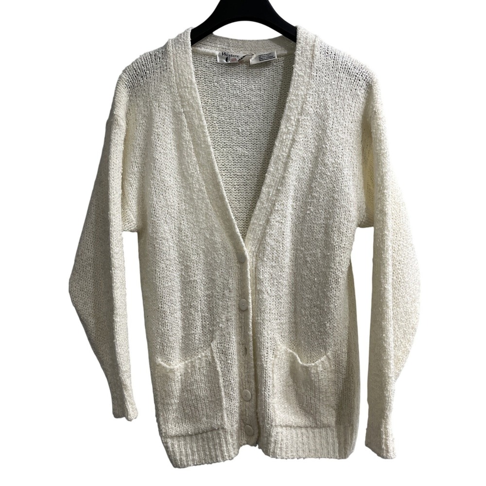 Vintage Western Connection‎ Cardigan Sweater Womens M White Textured Grandma